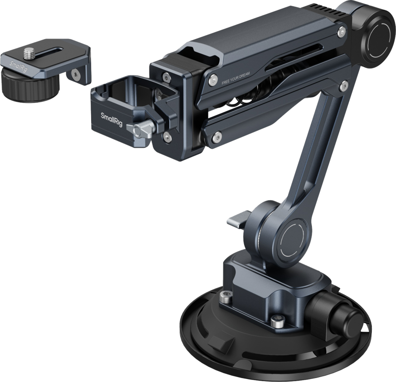SmallRig 5123 Mini Shock Absorber Arm -varressa on imukuppialusta ja irrotettava kiinnitin, joka tarjoaa turvallisen, nivelletyn kiinnityksen laitteille, kuten DJI Osmo Pocket 3, GoPro HERO13 tai Insta360 X4 -kameroille.