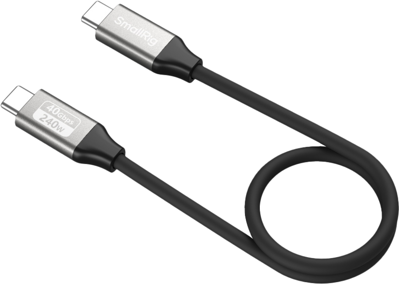 SmallRig 5073 USB-C Straight-to-Straight -kaapelissa (35 cm) on 40 Gbps:n tiedonsiirto, 240 W:n virransyöttö ja merkkiliittimet nopeaa suorituskykyä varten.