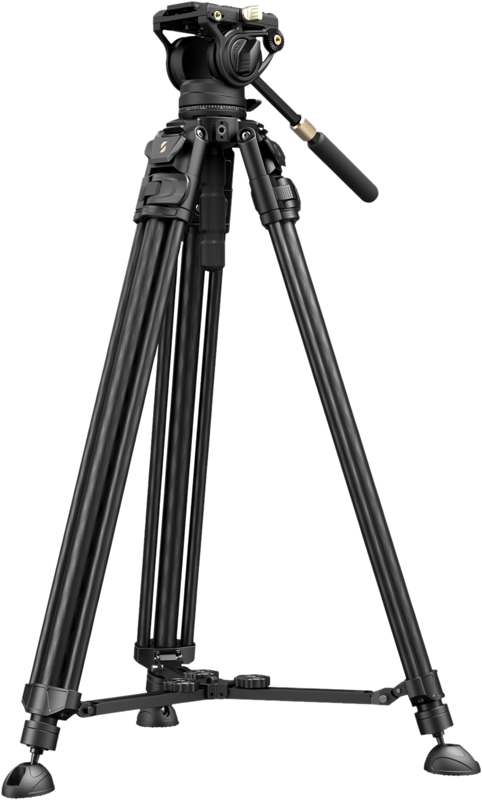 800q-01_133458 The SmallRig 5201 Video Carbon Fiber Tripod Kit AD-50 Max, with adjustable pan and tilt head, sturdy feet, rubber feet and mid-level spreader, is shown in light grey.