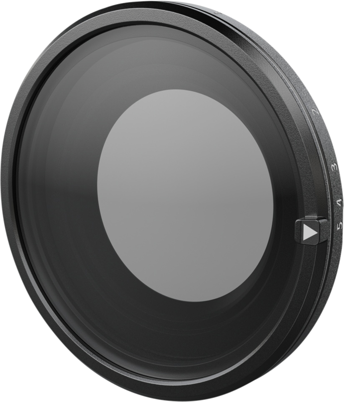 Lähikuva SmallRig 5225 Magnetic VND -suodattimesta ND2-ND32 for FUJIFILM X Half Black, jossa näkyy sen pyöreä muotoilu, pyörivä ulkokehä, jossa on numeromerkinnät ja pieni nuolimerkintä sivulla.