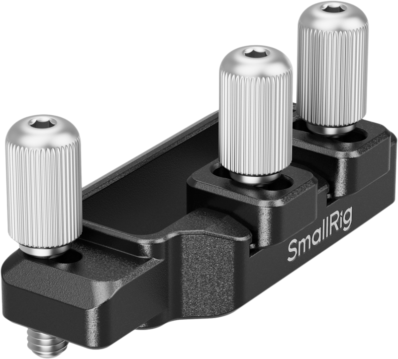 SmallRig 5534 HDMI- ja USB-C-kaapelikiinnike Canon EOS R50 V Cage -laitteelle on musta kiinnike, jossa on kolme hopeanväristä sormiruuvia ja joka on suunniteltu kameran lisävarusteiden turvalliseen kiinnittämiseen.