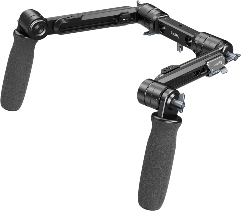 The SmallRig 5205 Shoulder Rig Dual-Handle for 15mm LWS Rods includes two foam padded handles, adjustable arms and clamps to provide stable support for camera equipment while shooting.