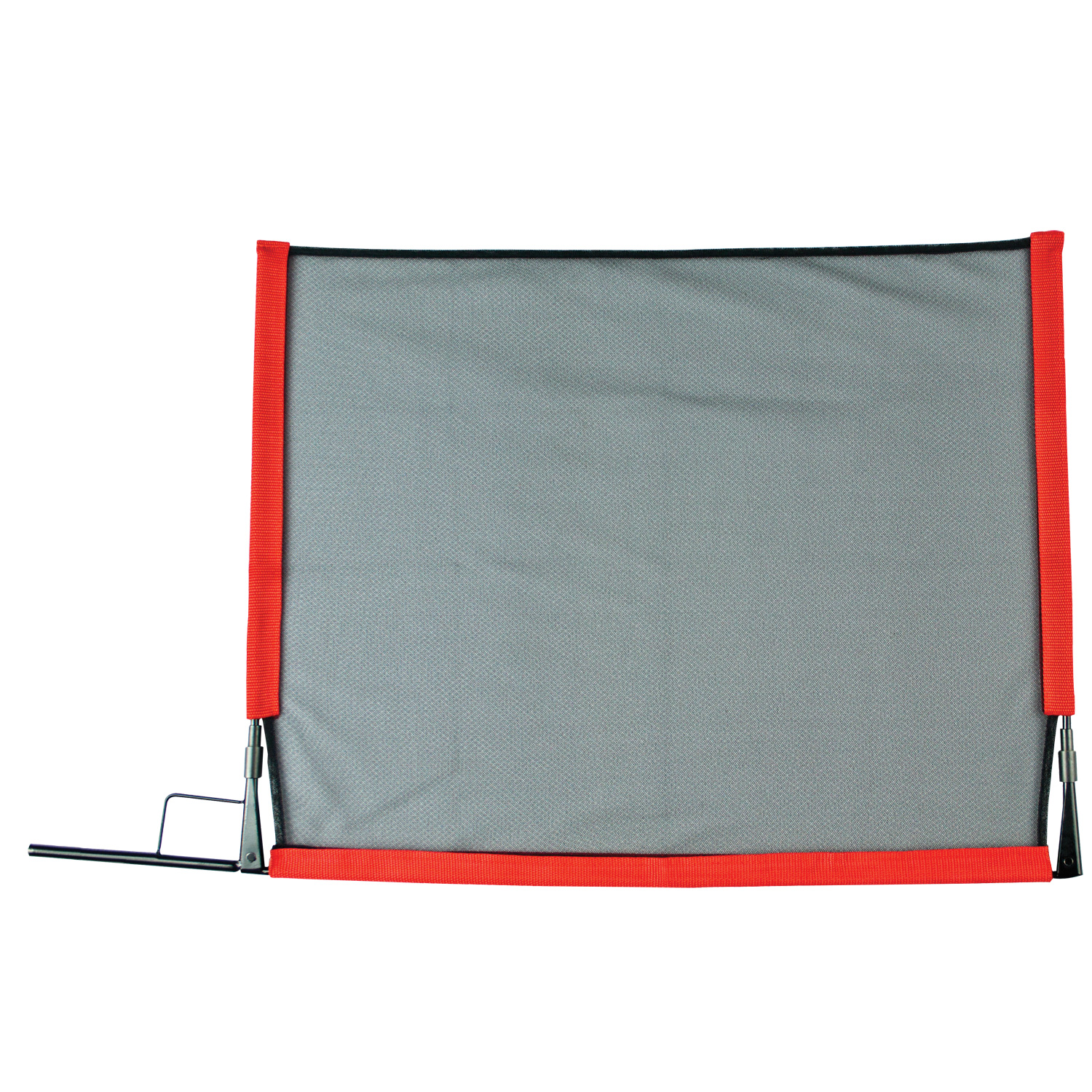 Westcott Fast Flags 46 x 61 cm Double Black Net -verkossa on suorakulmainen musta verkko, jossa on punaiset reunat ja metalliset sivusaranat, jotka on suunniteltu estämään sisäänpääsy tai pääsy valkoisella pohjalla.