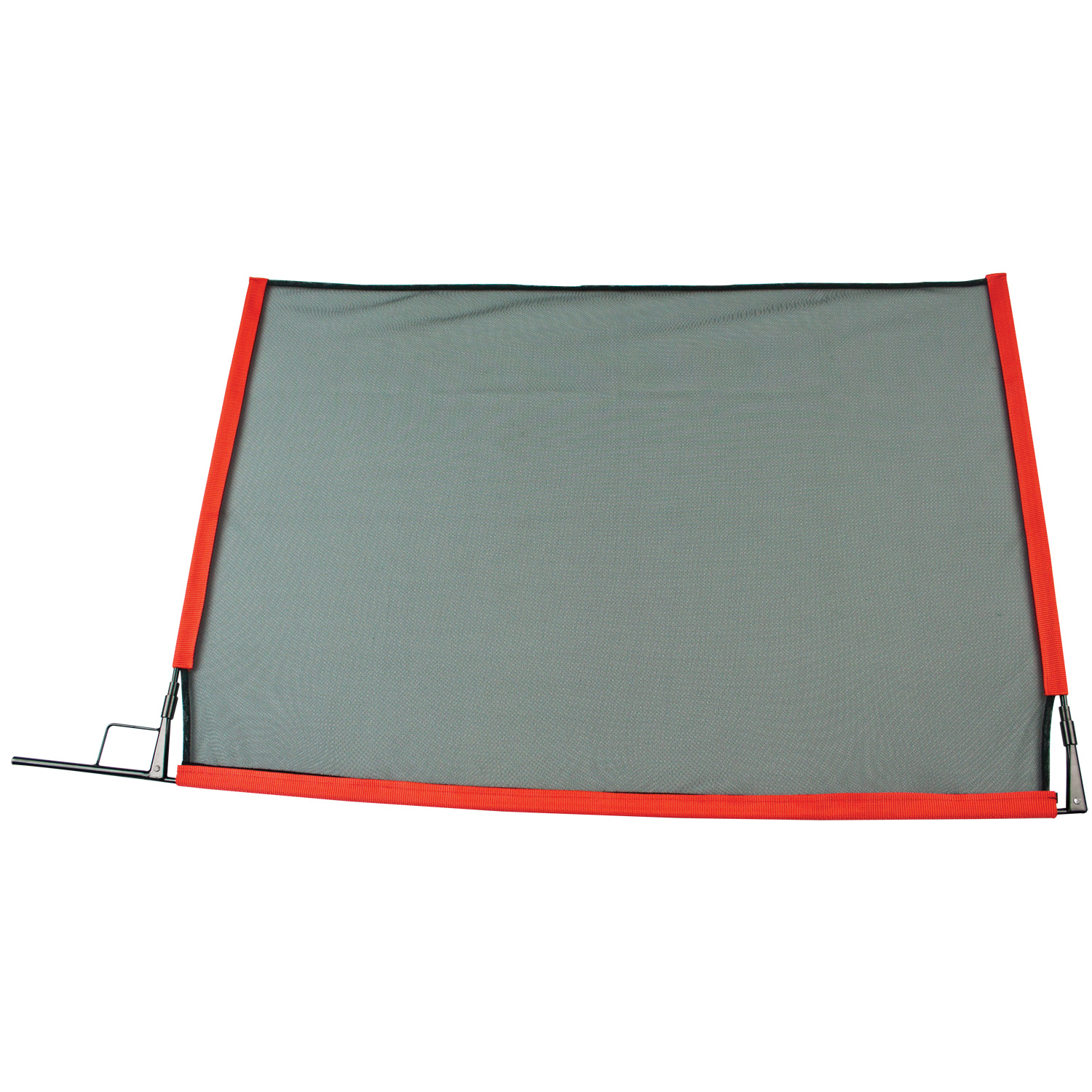 Westcott Fast Flags 61 x 91 cm Double Black Net, suorakaiteen muotoinen, punaisilla reunuksilla ja metallisilla kulmatuilla, ylhäältä katsottuna valkoisella pohjalla.