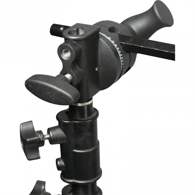 Close-up of the Westcott Grip Head with adjustment knobs, handle and mounting plate for precise positioning and secure mounting of the camera.
