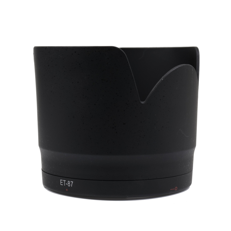 Caruba ET-87 Canon lens hood The black, black petal-shaped lens hood is shown against a white background.
