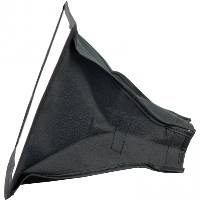 The Westcott PocketBox Max Flash Softbox is a black, triangular diffuser for photography with a white reflective interior and a zippered edge for easy attachment.
