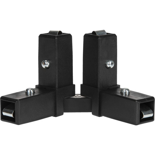 Westcott Scrim Jim Cine Swing Hinge Corner Frame Connectors feature black plastic and metal T-shaped connectors with three rectangular slots and metal brackets for connecting modular frames or structures.