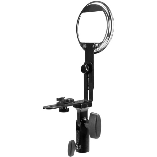 The Westcott Switch Insert (Speedlite) is a black metal flash mount with adjustable knobs, a round top ring and a mounting plate for attaching camera accessories such as flashes or umbrellas.