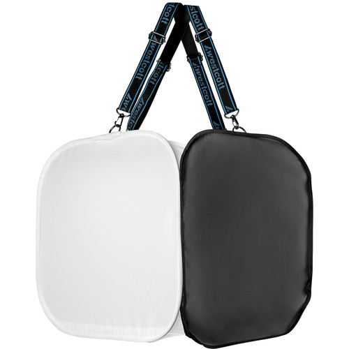 The Westcott Flex Collapsible China Cube for 1' x 1' Mats is a rectangular light modifier with black and white panels and two black/blue text straps designed for photographic lighting.