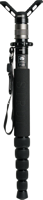 Sirui Monopod (Carbon) Kit with quick release and gun holder with black finish, foam handle, wrist strap and adjustable foot straps designed for secure camera support.