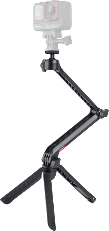 Insta360 Multi Mount on musta, säädettävä kolmijalka, jossa on joustava, segmentoitu varsi toimintakameran turvalliseen pitämiseen, ja se on suunniteltu vakaaseen valokuvaukseen ja videokuvaukseen.