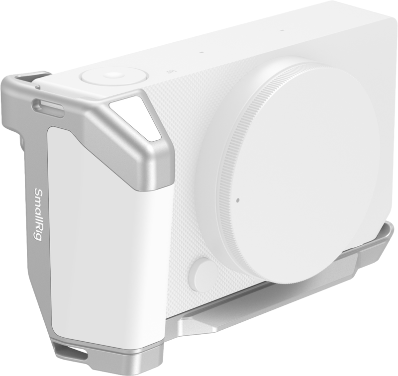 SmallRig 5390 L-muotoinen kiinnityslevy ja kahva Sigma BF Silverille koteloi valkoisen kameran turvallisesti ja tarjoaa kuvioidun otteen, pyöristetyt reunat ja tarkat leikkaukset, joiden ansiosta ohjaimet ovat helposti käytettävissä.