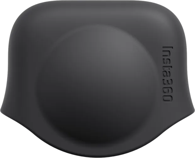 Musta, pyöristetty Insta360 ONE X2 -linssisuojus, jonka oikeassa reunassa on Insta360-logo.