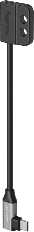 SmallRig 5595 USB-C tiedonsiirtokaapeli (uros → naaras) on musta ja hopeinen USB-C tiedonsiirtokaapeli, jossa on suorakulmainen muotoilu ja litteä, suorakulmainen liitin, joka sopii ihanteellisesti elektronisten laitteiden liittämiseen ja kiinnittämiseen.