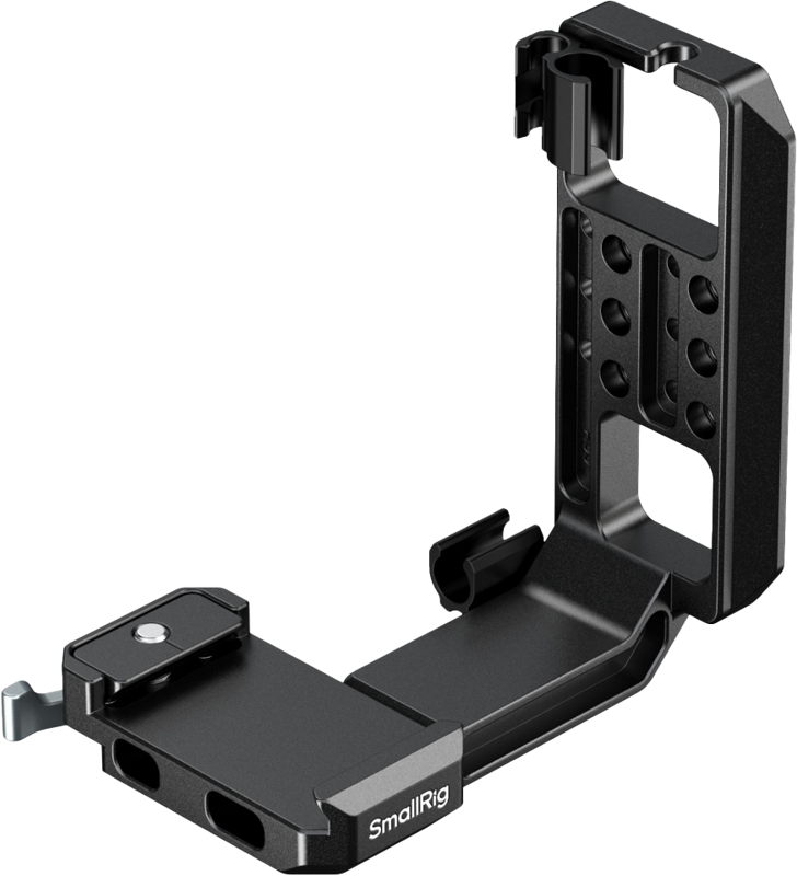 SmallRig 5594 Vertical Mounting Platform The Arca-type quick mount has a black metal L-bracket with mounting holes and slots for cameras and accessories.