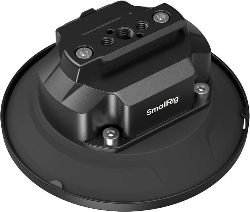 SmallRig 5398 5" Sähköinen imukuppikiinnike on musta kamerakiinnike, jossa on pyöreä imukuppipohja ja useita ruuvinreikiä ja joka on suunniteltu kameroiden tai varusteiden turvalliseen kiinnittämiseen tasaisille pinnoille.