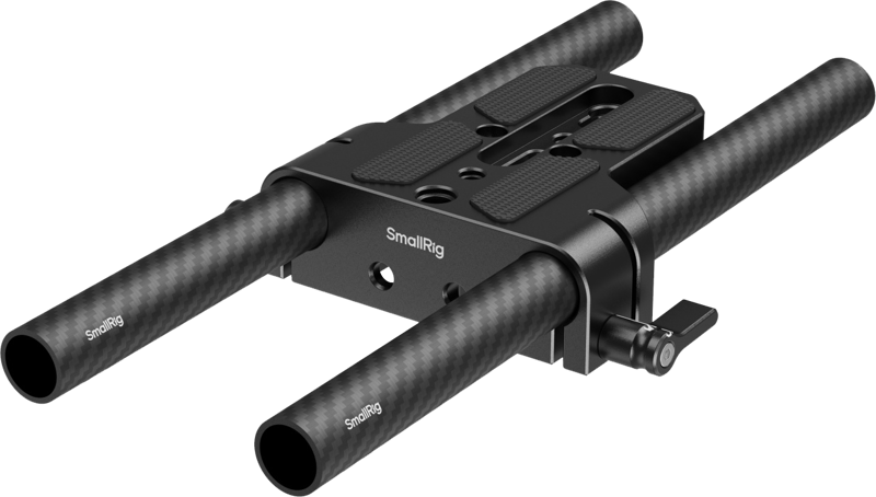 SmallRig 5609 Base plate with two 15 mm rods is a camera base plate with two 15 mm rods, a quick release lever and mounting holes for attaching accessories for professional video rigging.