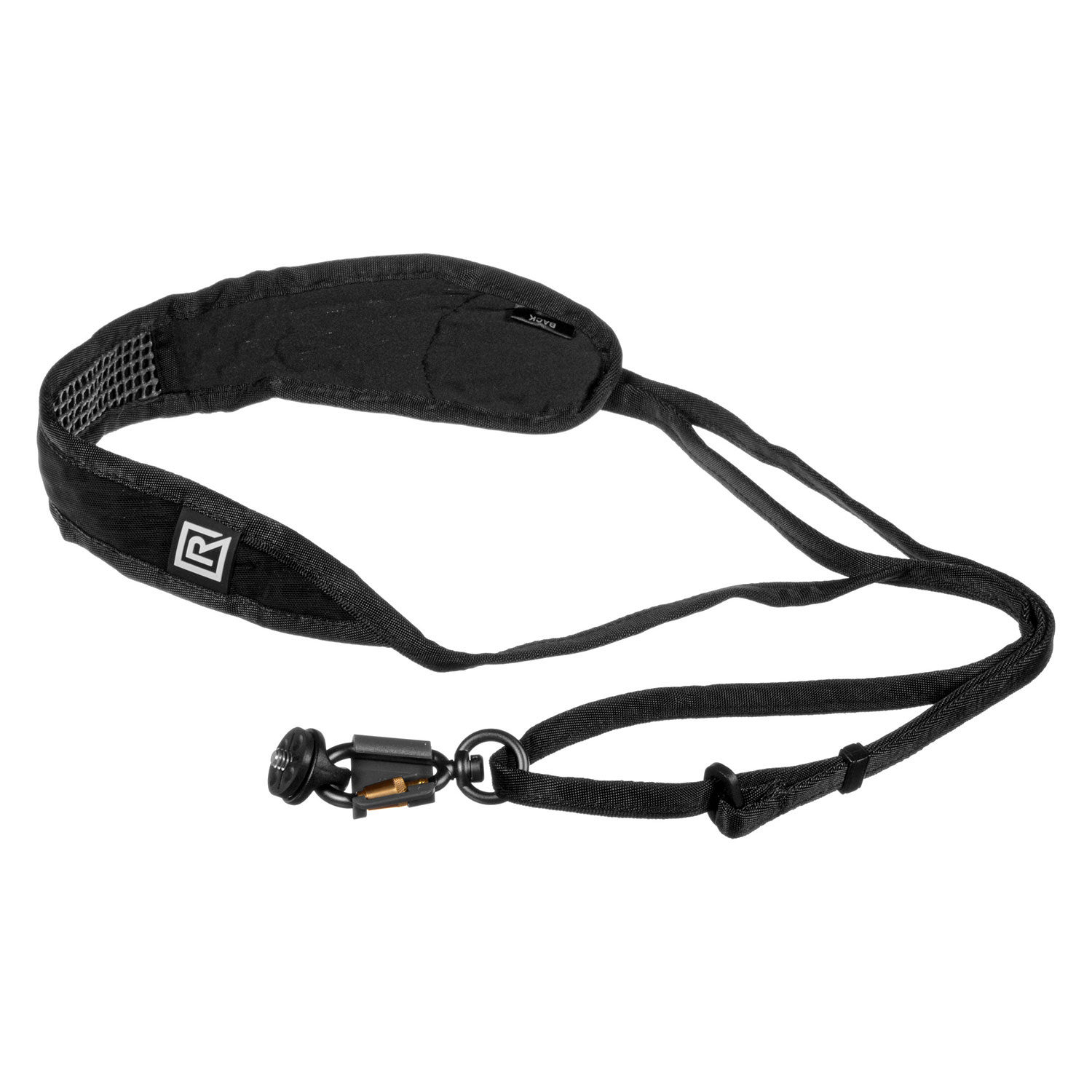 BlackRapid Street Breathe Black Kit -kamerahihna on musta kamerahihna, jossa on pehmustettu olkaosa, säädettävä nailonhihna ja pikakiinnitysklipsi.