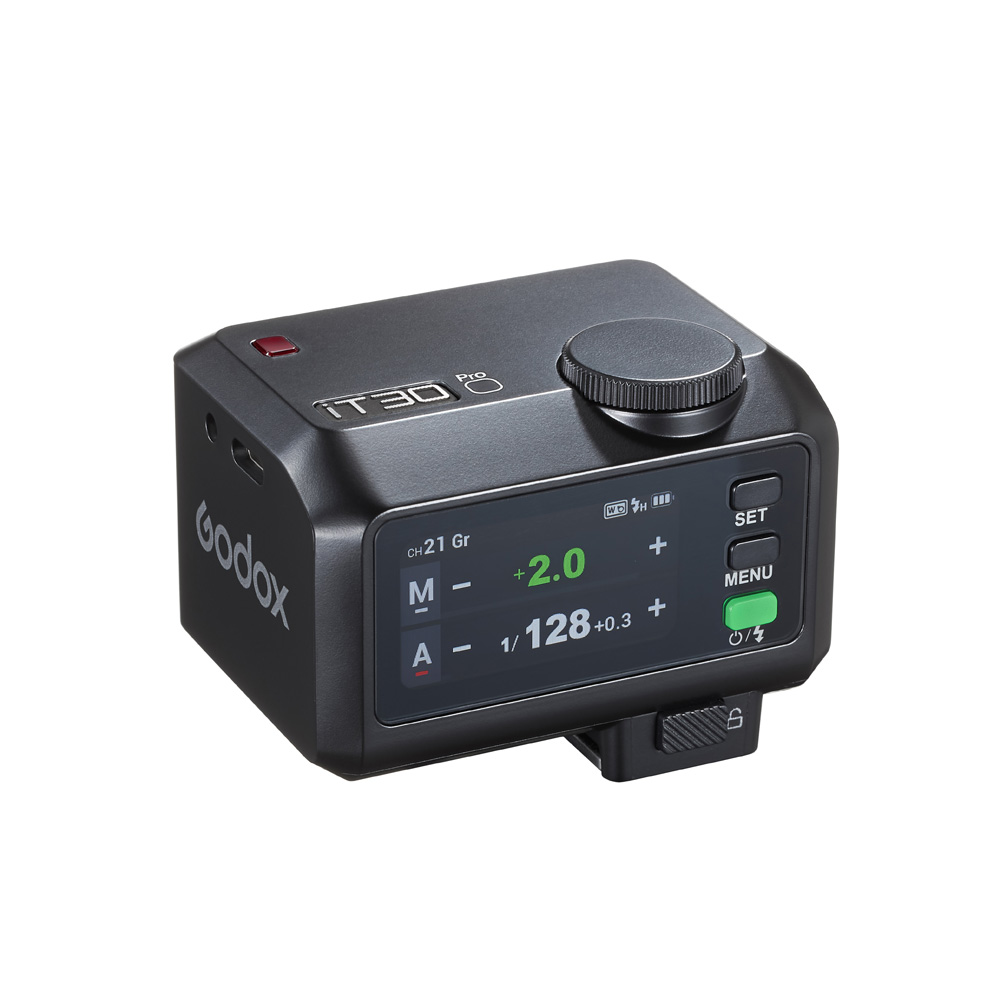The Godox iT30Pro F Black iFlash TTL camera flash with digital display and control buttons is shown on a white background.