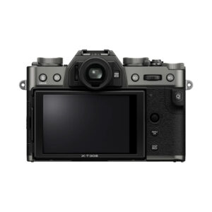Fujifilm X-T30 III Body Harmaa (Charcoal Silver) näkyy takaa, ja siinä on suuri LCD-näyttö, useita ohjauspainikkeita, valintakiekot, etsin ja musta muotoilu hopeisilla korostuksilla.
