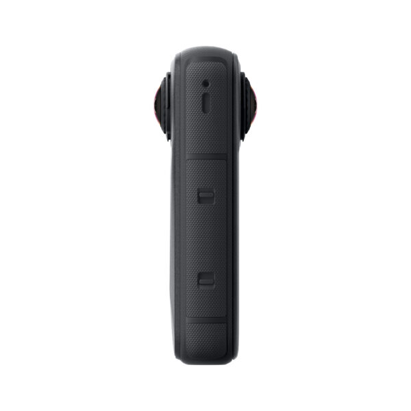 X4Air5 Insta360 X4 Air Standard Bundle action camera side view in black with a rectangular design, two protruding lens covers and a textured handle against a white background.