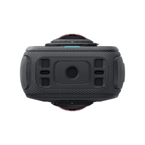 X4Air6 Close-up of the black Insta360 X4 Air Standard Bundle action camera with textured handle, multiple buttons and visible lens against a white background.