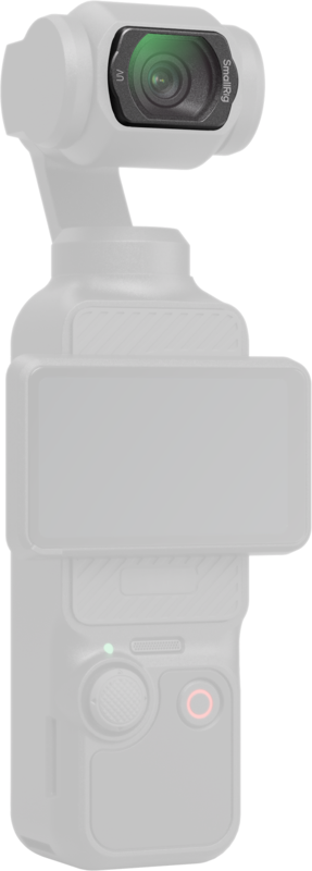SmallRig 5830 UV filter DJI Osmo Pocket 3 is a compact handheld video camera with a gimbal-mounted lens, a small screen and control buttons below the screen.