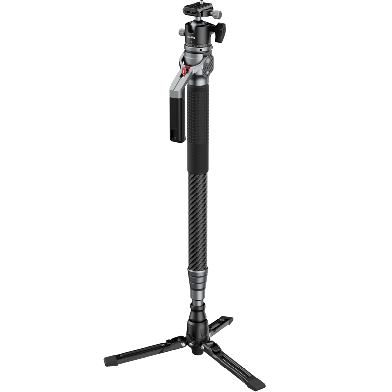 SmallRig 5564 Carbon Fiber Photography Monopod, black and silver, includes tripod stand, adjustable parts and quick release, shown upright on light grey background.