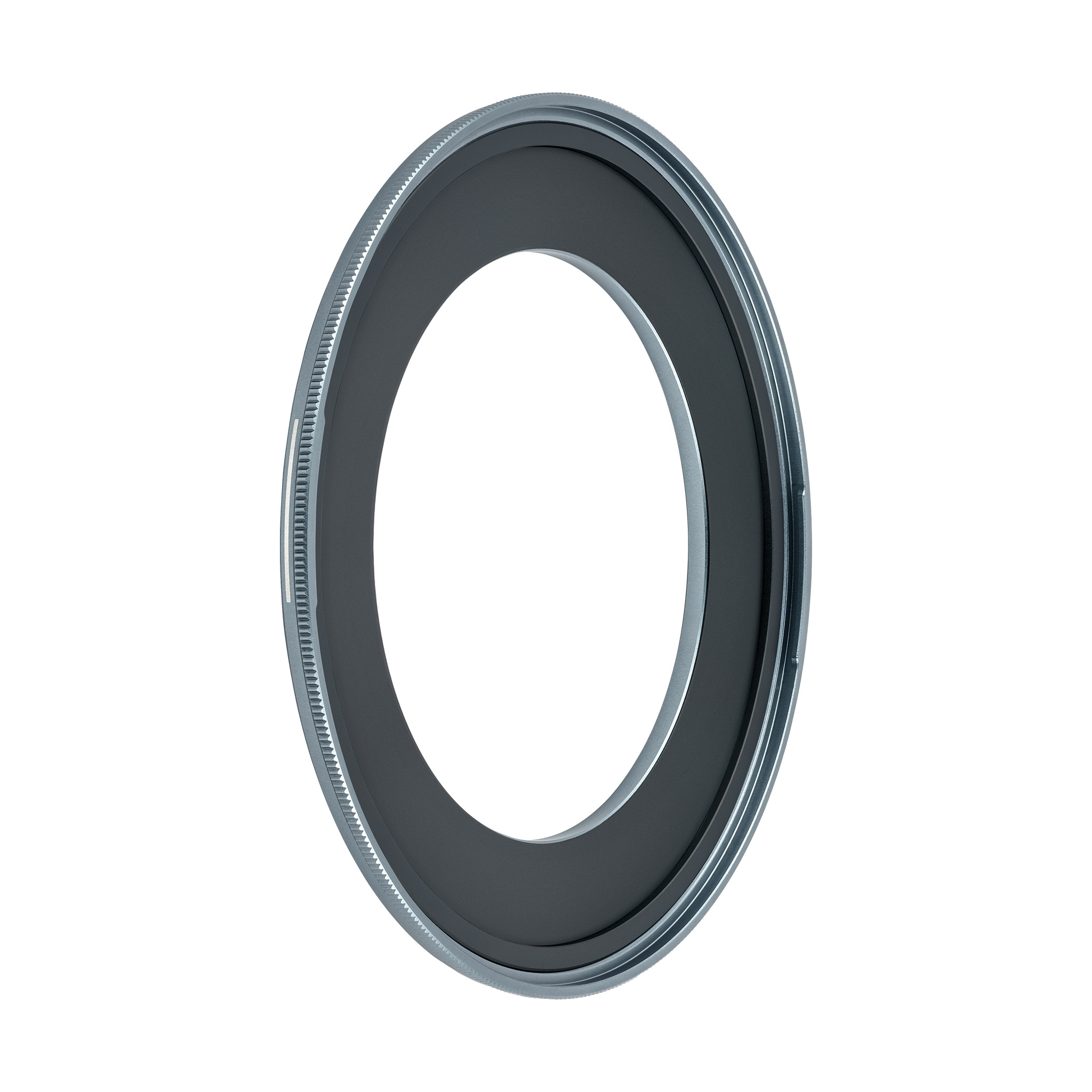 NiSi JetMag Pro 67mm Adapter Ring 49mm -adapterirengas on pyöreä metallinen metallinen kameran linssinsuodatinadapteri, jossa on sileä musta viimeistely ja harjatut reunat valkoista taustaa vasten.