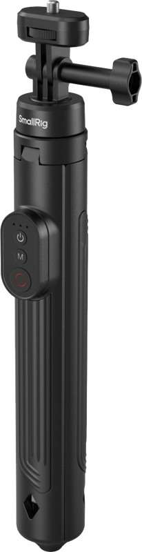 SmallRig 5464 Selfie Tripod -jalusta on musta, kädessä pidettävä kolmijalka, jossa on säädettävä kiinnitys ja sisäänrakennettu kahvan ohjaus, ihanteellinen kannettavaan valokuvaukseen tai videokuvaukseen.