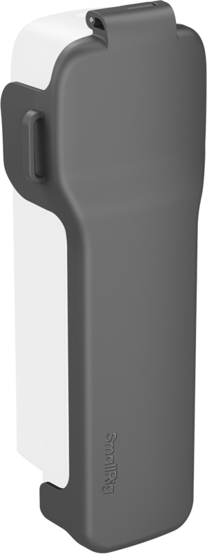 SmallRig 5610 Protective Case for DJI Osmo Pocket 3 is a grey and white rectangular electronic accessory with smooth, rounded edges, side clip and "Smiling" embossing near the bottom of the grey section.